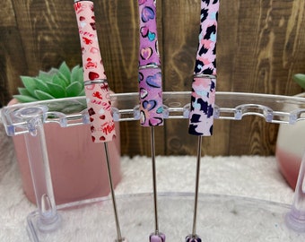 Printed/Patterned beadable Pens, DIY Plastic Blank Beadable , Pen Customize with beads! Note Taking, Journal writing, Gifts,