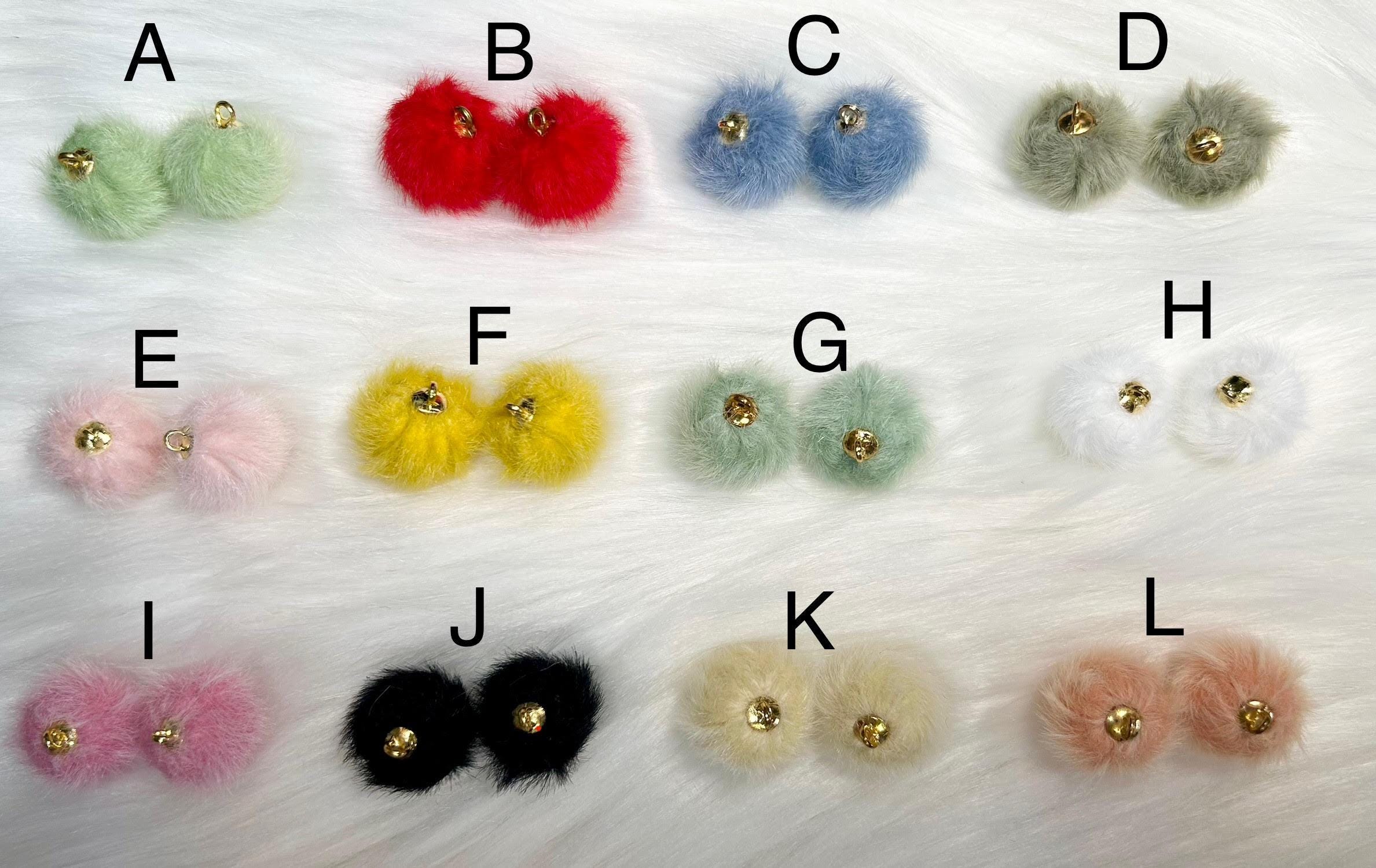 Mini Hot Pink Fuzzy Pom Pom Stud Earrings - Surgical Steel Posts (S185) - View #9