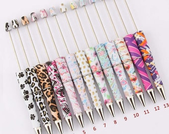 HEY NEW!!! Printed/Patterned beadable Pens, DIY Plastic Blank Beadable , Bubblegum Beads to Customize! Note Taking, Journal writing, Gifts
