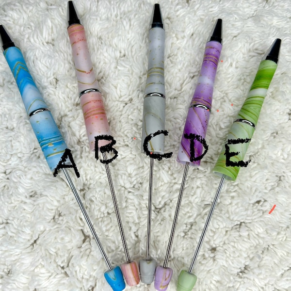 NEW Printed Colors Marble Beadable Pens, DIY Plastic Blank Bead Pens, Use Bubblegum Beads to Customize! Note Taking, Journal writing, Gifts,