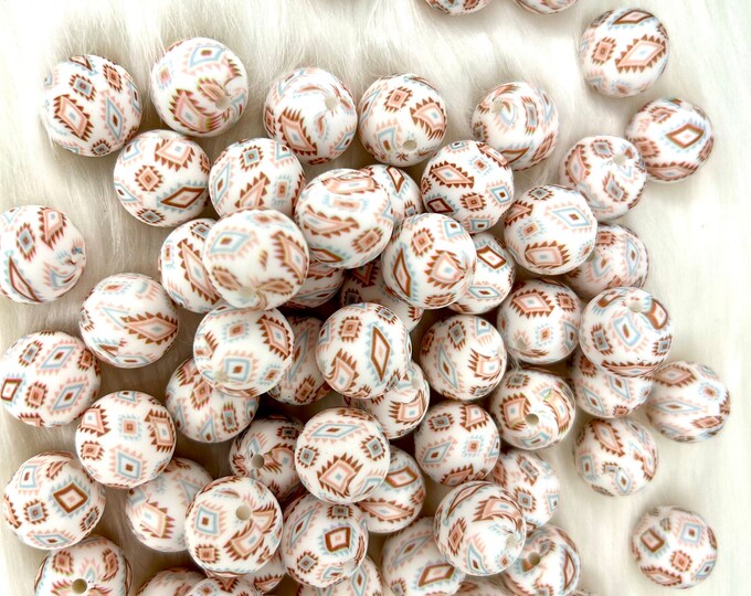 5 Pack Cream/brown Aztec 15mm Pattern/printed Beads Beaded Pens, Beaded ...