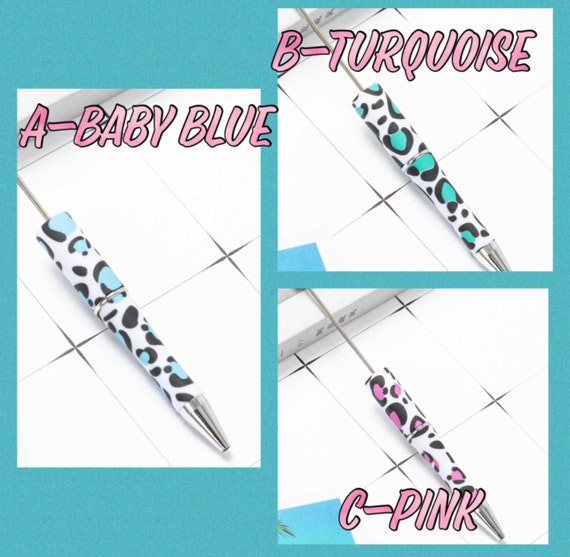 Printed Leopard print beadable Pens, DIY Plastic Blank Beadable , Pen Customize with beads! Note Taking, Journal writing, Gifts,