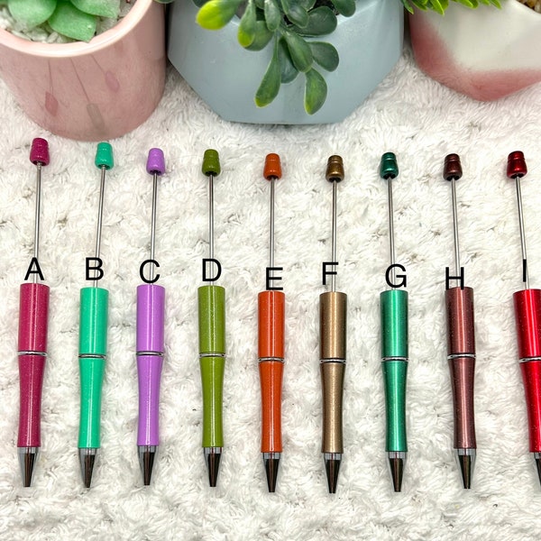 New!!!! Pens with Sparkle Beadable Pens, DIY Plastic Blank Bead Pens (10 Colors to choose from), Use Bubblegum Beads to Customize!