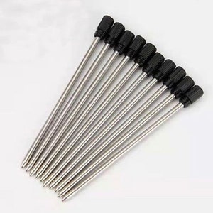 May include: A set of ten silver ballpoint pen refills with black plastic tips.