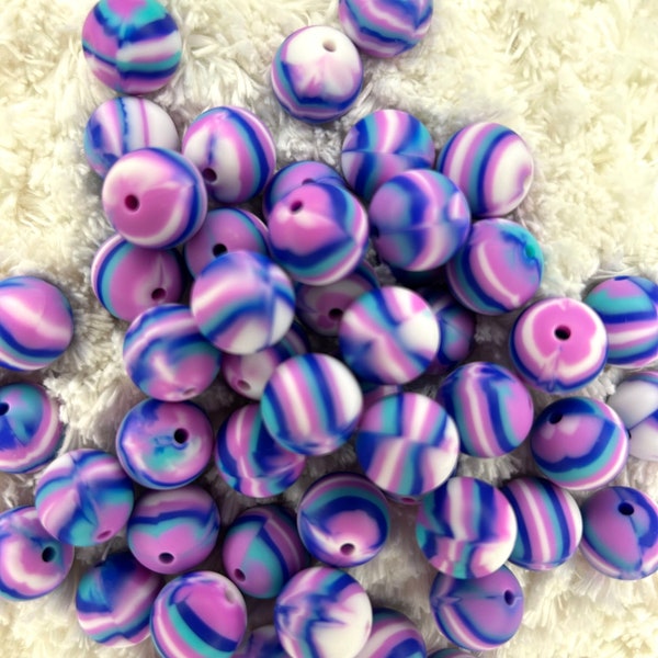 5 Pack Purple Swirl 15mm Pattern/Printed Beads New to the Shop! Beaded Pens, Bracelets, Beaded Makeup Brushes, Pen Bars, Keychain