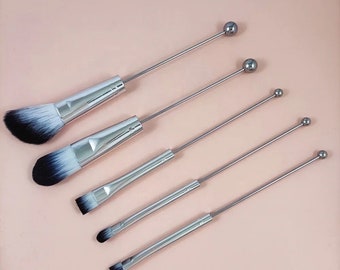 4 Different Colors 5Pcs/Set Beadable Makeup Brush Set Blank,DIY Craft ,Beadable Blank, Personal Gift, Bride Gift, Bridal Shower Gift