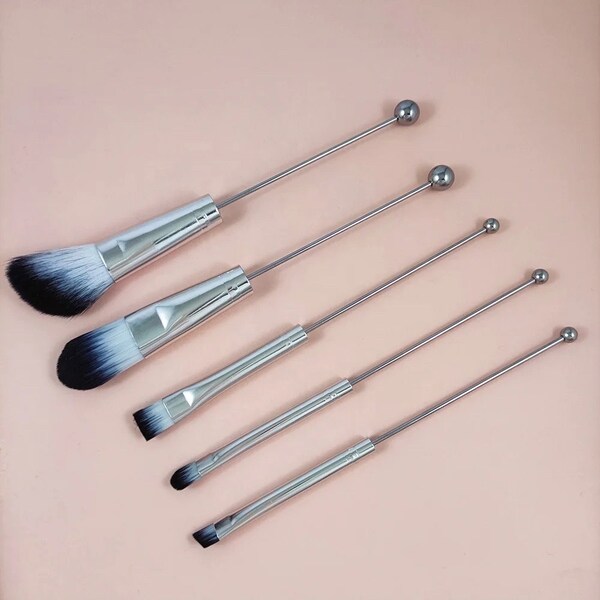 4 Different Colors 5Pcs/Set Beadable Makeup Brush Set Blank,DIY Craft ,Beadable Blank, Personal Gift, Bride Gift, Bridal Shower Gift