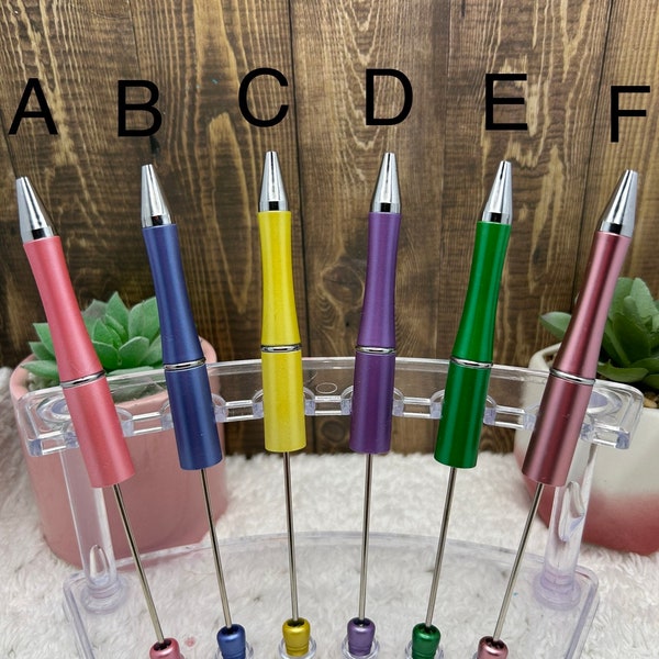 New Shimmer Set Beadable Pen, DIY Plastic Blank Bead Pens (15 Colors to choose from) Use Bubblegum Beads to Customize