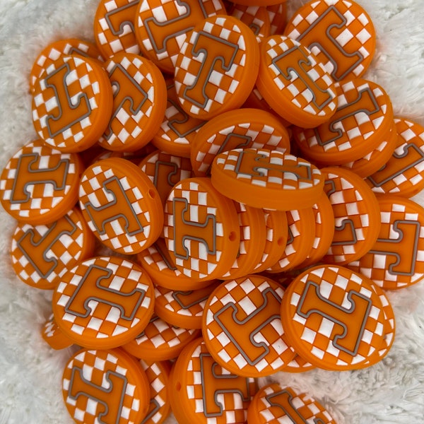 Orange Exclusive Sports Football, focal bead for wristlet, focal bead for beaded pens, Vols Go Focal, Orange and White focal bead, keychain