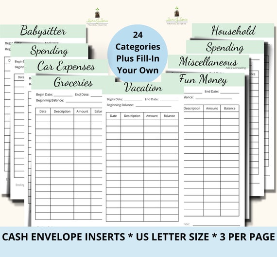 72 Cash Envelope Inserts, Cash Envelope Tracker, Cash Tracker