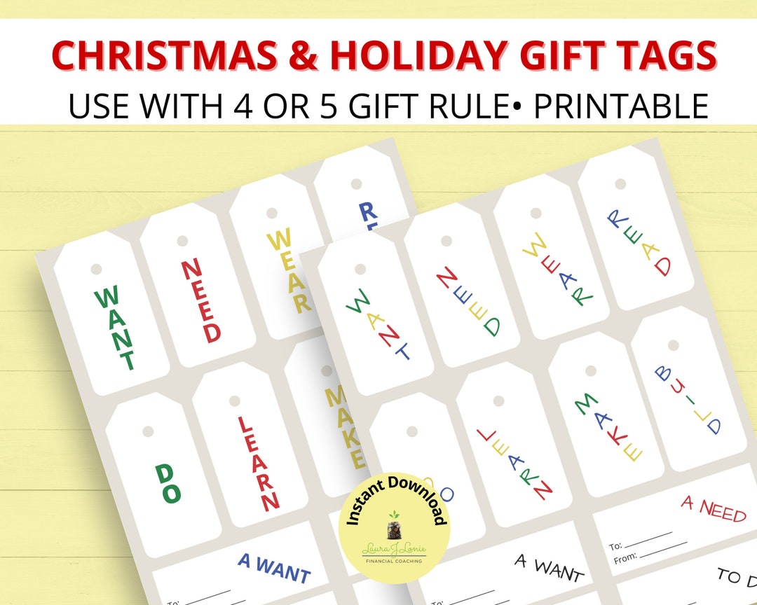 81 Four Gift Rule Tags Printable Kids Christmas Want Need - Etsy