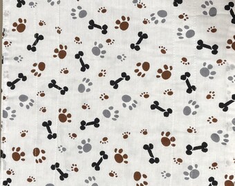 Set of 2 Quilted Dog Paw Print Placemats | 12x16.5 Reversible Cotton Pet Feeding Mats | Washable Handmade Dog Bone Placemats | USA Shipping