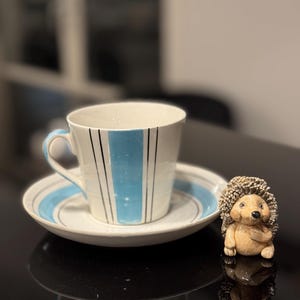 Gefle Upsala Ekeby Trio Rare Swedish Vintage Coffee Cup tea cup in blue by  Helmer Ringström