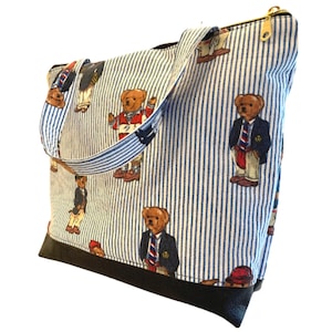 Tote Bag with Zipper Close in Iconic Ralph Lauren Polo Bears - Fully Lined