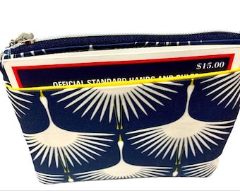 Mahjong Zipper Pouch with Outside Slip Pocket for Your Card - Cranes/Swans
