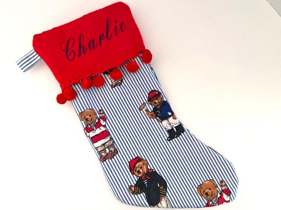 Christmas Stocking Made With Ralph Lauren Polo Bear Iconic Fabric Etsy Canada
