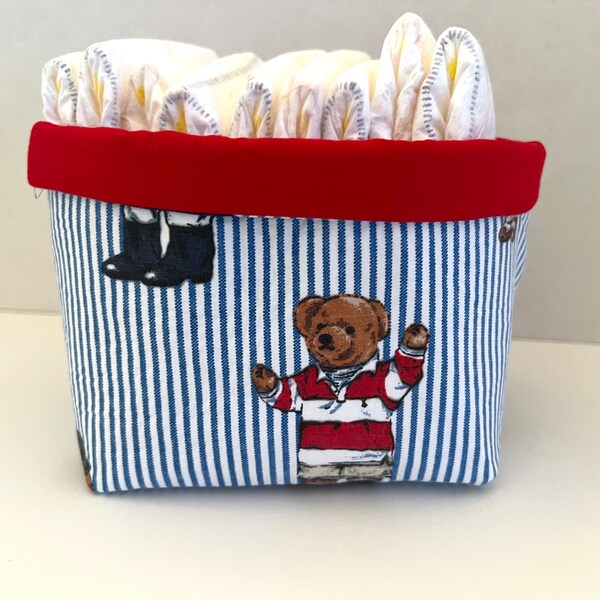 Storage Organizer Bin in Iconic Vintage Ralph Lauren Polo Bear Fabric - 3 Sizes, perfect for nurseries, crafts, and more!