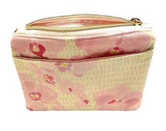 Mahjong Zipper Pouch with Outside Slip Pocket for Your Card - Pink Flowers