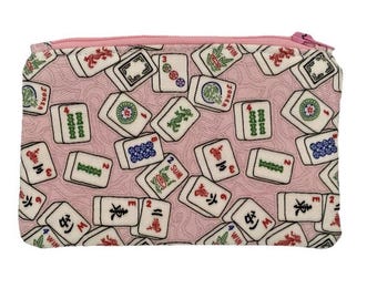 Mahjong Coin Pouch - Mah Jong Tiles on Pink Background - 2 sizes