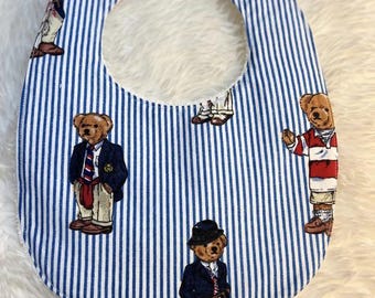Baby Bib and/or Burp Cloth and optional washcloth set In vintage Iconic Bear Fabric