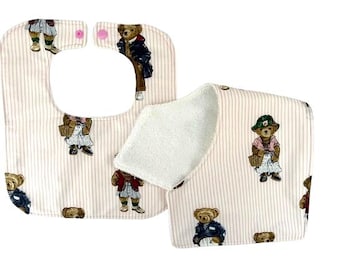 Whimsical Ralph Lauren Bear Fabric Baby Bib And or Burp Cloth Pinks Etsy