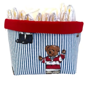 Storage Organizer Bin in Iconic Vintage Polo Bear Fabric - perfect for nurseries, crafts, and more!