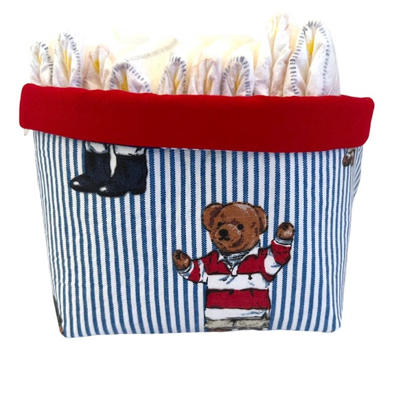 Storage Organizer Bin in Iconic Vintage Ralph Lauren Polo Bear Fabric - 3 Sizes, perfect for nurseries, crafts, and more!