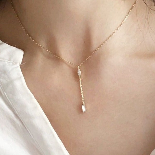 Simple Necklace for Women, Thin Lariat Necklace, Elegant Necklace, Simple y shape Necklace, Minimalist Gold Necklace, Bridesmaid Necklace