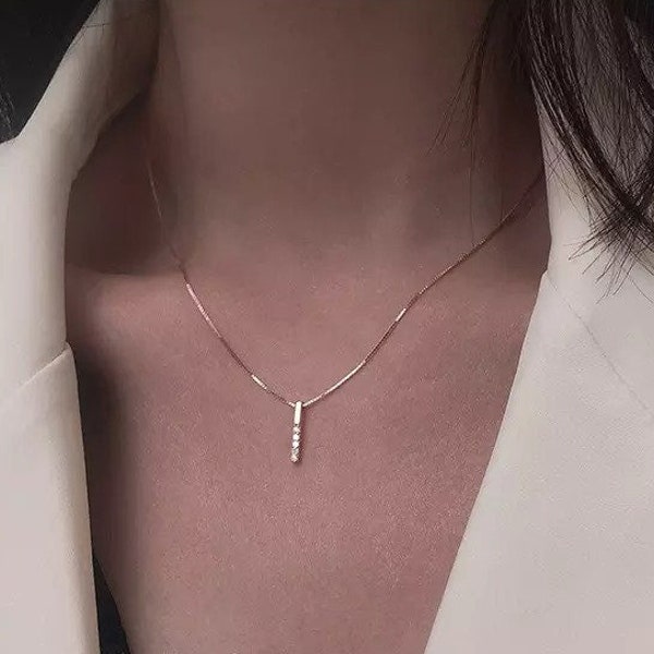 Simple Vertical Bar Necklace, Dainty Rose Gold Necklace, Minimalist Silver Choker, Bar Necklace Charm, Silver Charm Necklace, Gifts for Her