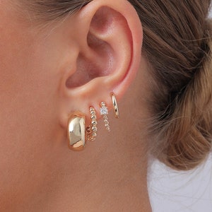Gold Earring Hoop Set, Huggie Hoop Earrings, Everyday Earrings, Simple Hoop Earrings, Solid Thick Gold Earrings, Dainty Minimalist Earrings
