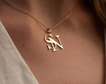 Collier initial en or, grand collier initial, collier de lettre personnalisé, collier de nom d'acier inoxydable, bijoux de monogramme, charme initial de pavé