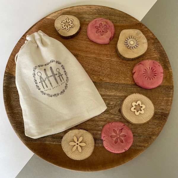 Flower playdough stamps|Play dough accessories |Wooden log playdough stamps |Natural play |Montessori| Early years resource