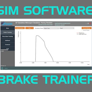 Puede incluir: Una pantalla de ordenador que muestra un simulador de entrenamiento de frenado para un juego de carreras. La pantalla muestra una gráfica de la fuerza del pedal en función del tiempo. El software se llama "GP Simulation Motorsport Simulation: Racing Simulator".