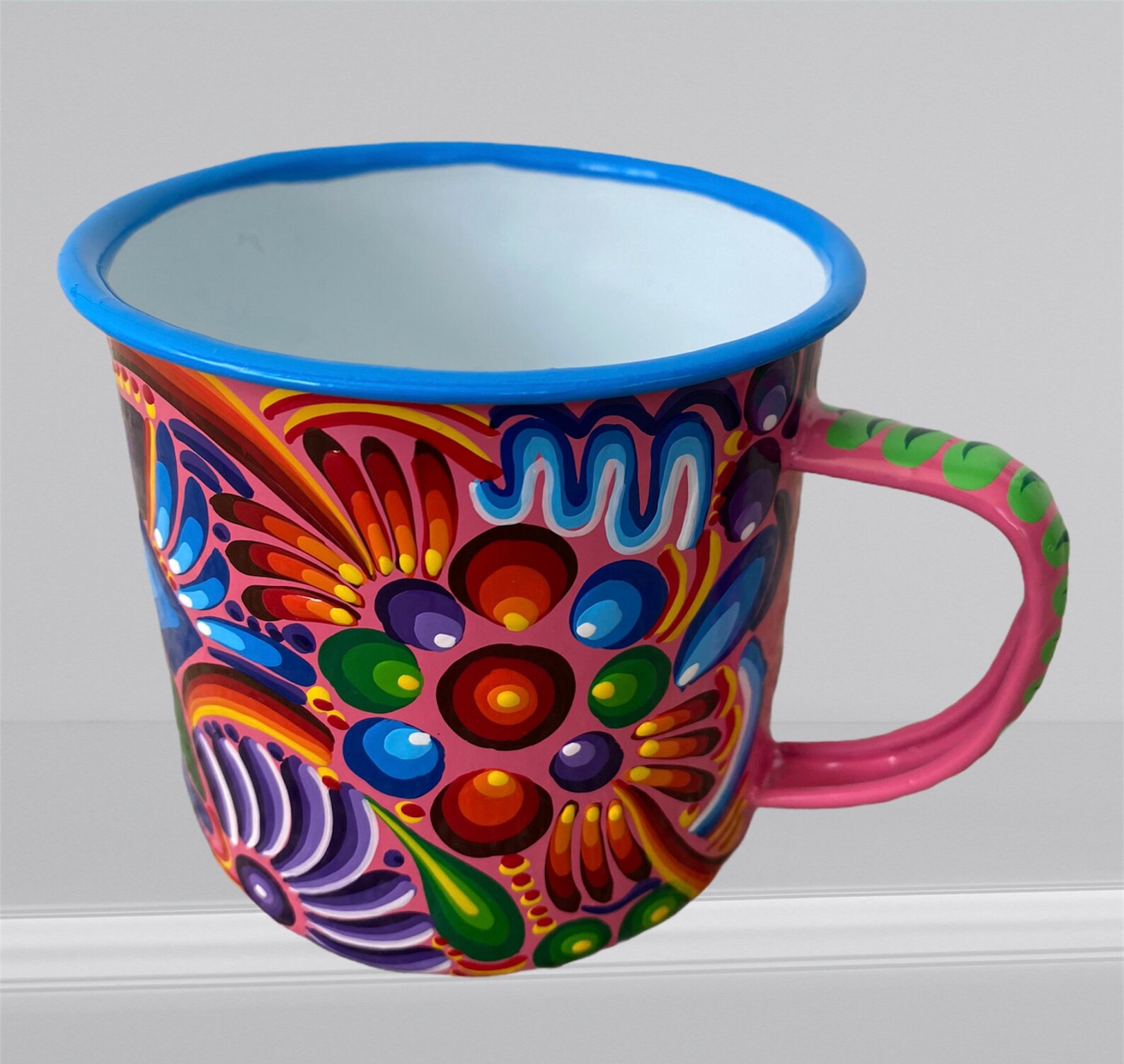 Handpainted Floral Metal Mug/Cup 12oz Etsy