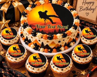 Mountain Climbing Edible Cake Topper | Rock Climbing Birthday Cupcake Topper