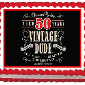 Vintage Dude 50th - Edible Cake or Cupcake Topper