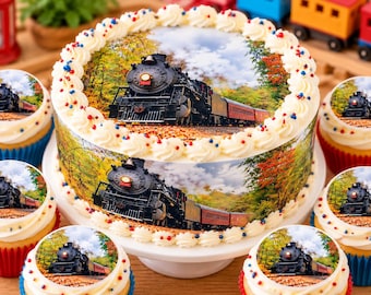 Train Edible Cake Topper | Steam Locomotive Birthday Cake & Cupcake Topper