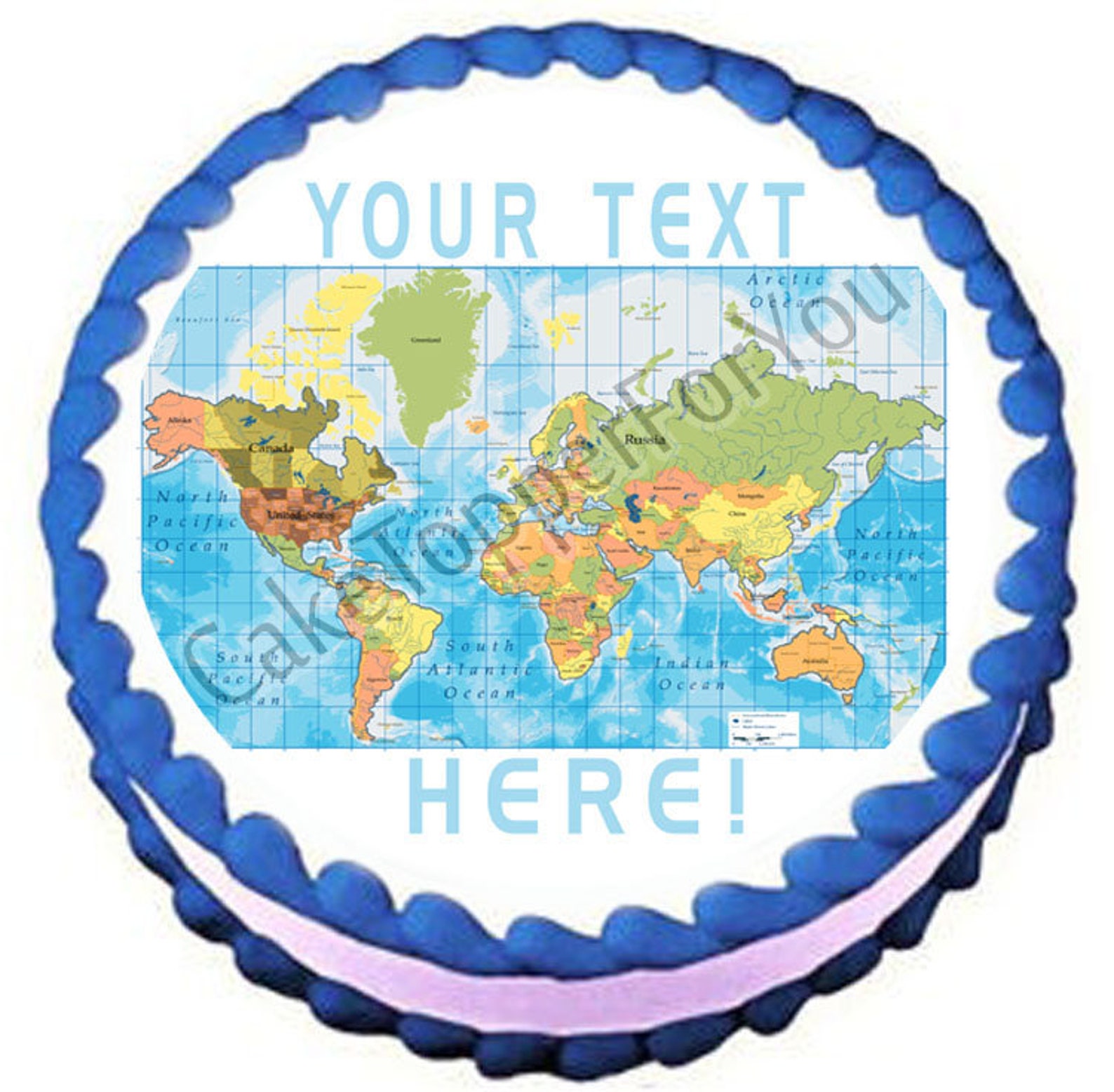 Detailed World Map Edible Cake or Cupcake Topper Etsy