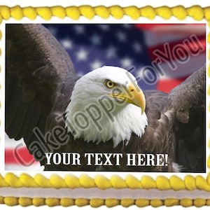 Bald eagle with American flag - Edible Cake or Cupcake Topper