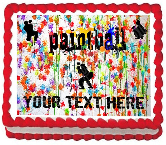 PAINTBALL Splatter Laser Tag Paint Party - Edible Cake or Cupcake Topper