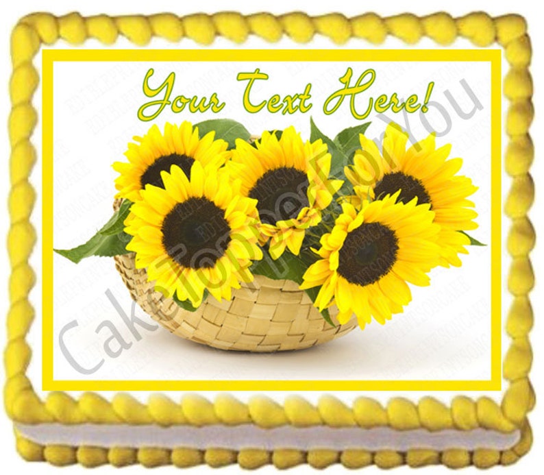 Edible Cake or Cupcake Topper Sunflower in a Basket