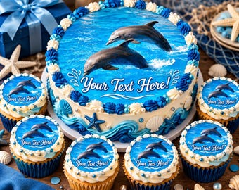 Dolphin Edible Cake Topper | Ocean Birthday Cake & Cupcake Decorations
