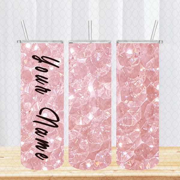 Pink Diamond With Name with Lid and Straw, Custom Insulated Skinny Tumbler, 20 oz Water Cup