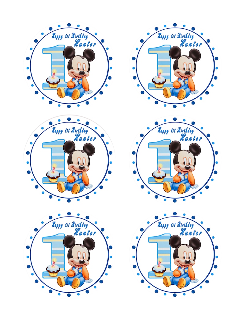 BABY MICKEY MOUSE 1st Birthday Edible Cake or Cupcake Topper