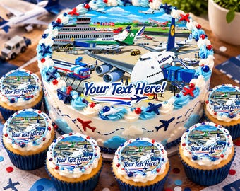 Airport Airplanes Edible Cake Topper | Aviation Birthday Cake & Cupcake Decorations