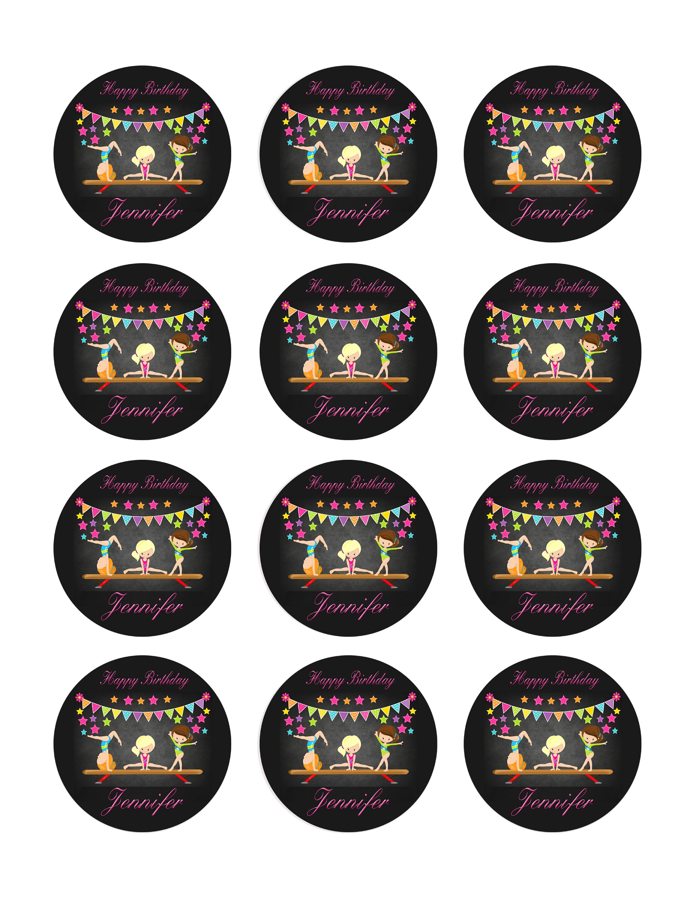 "I Love Gymnastics" Edible Cupcake Toppers - Mix Of 12 Precut Designs, Girls Birthday Party Decorations 8 thumbnail image