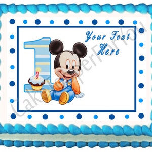 BABY MICKEY MOUSE 1st Birthday - Edible Cake or Cupcake Topper