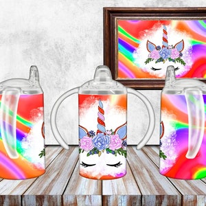 Unicorn face Sippy Cup 12 oz  floral Unicorn Kids Straight Sided Kids Cup