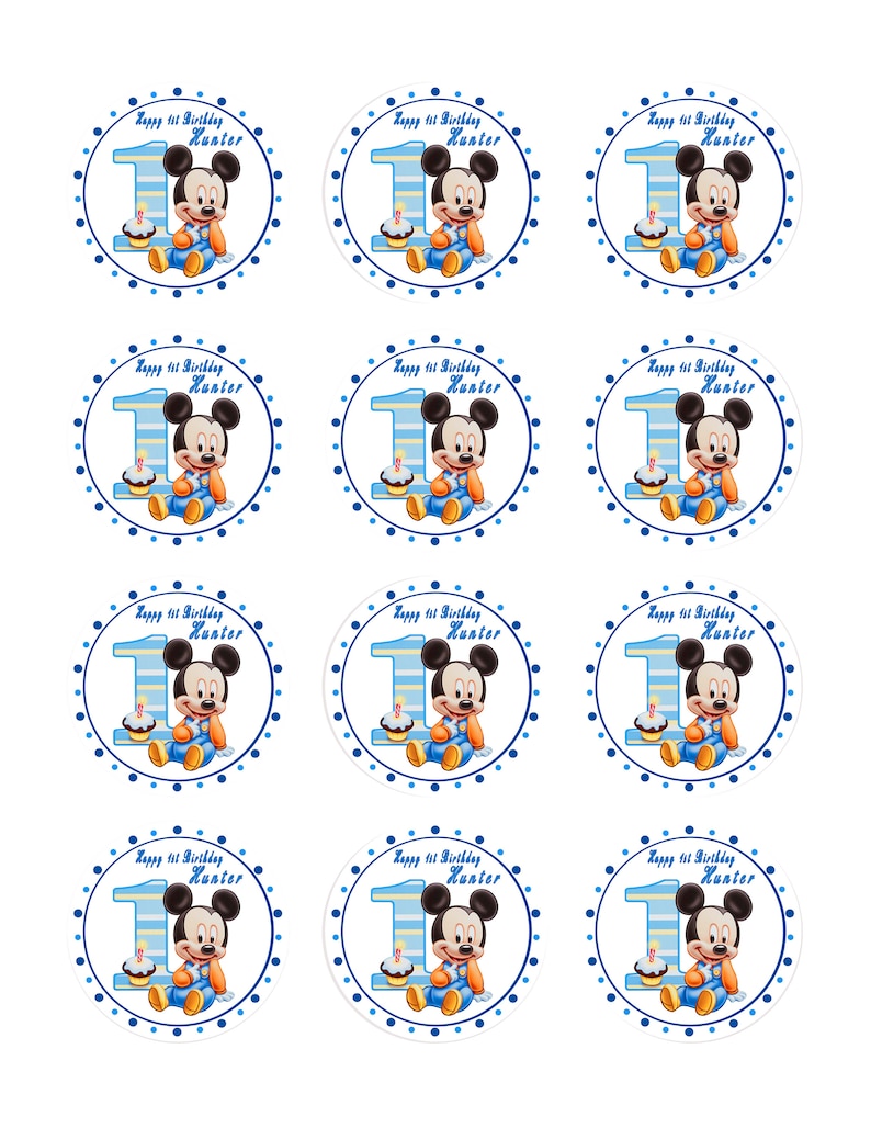 BABY MICKEY MOUSE 1st Birthday Edible Cake or Cupcake Topper