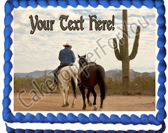Cowboy with Two Horses - Edible Cake or Cupcake Topper